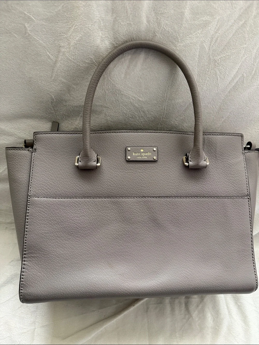 Kate Spade Taupe gray leather satchel with top handles